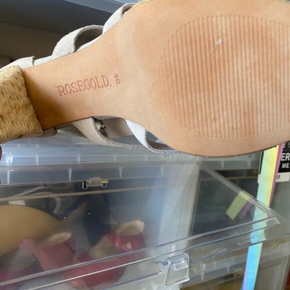 Rosegold Suede Espadrille Block Heel Sandals - Picture 3 of 3